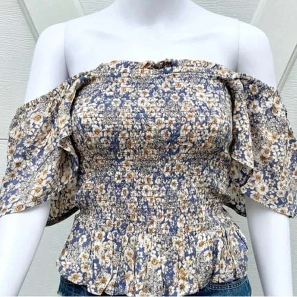 Patrons of Peace smocked bodice cropped sunflower top. Size XS - Picture 2 of 8